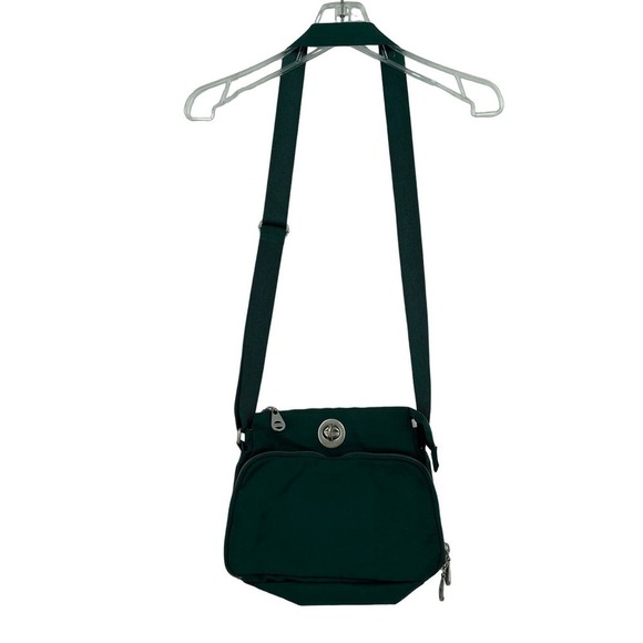 Baggallini Nylon Crossbody Handbag Purse Twist Lock Top Zip Multi Pocket Green - Picture 1 of 10